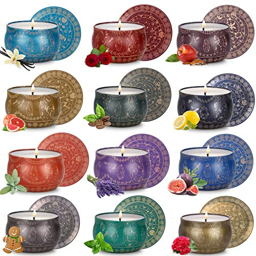 Candele Profumate In Barattolo Set 12 Pezzi Di Cera Di Soia, per Donna, Aromaterapia, Casa Profumata, Regalo per Compleanno Anniversario Festa Della Mamma Yoga Bagno