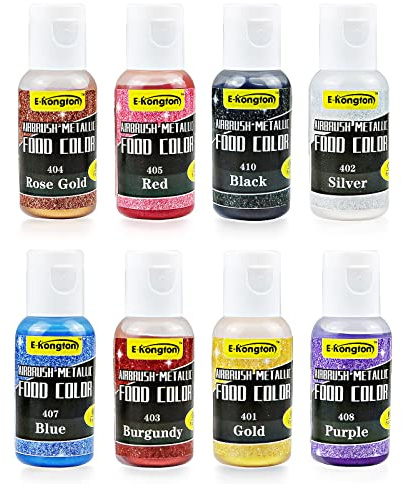 E-Kongton AéRographe DéCorateur De GâTeaux MéTal Colorant Alimentaire: 8 Vivid Airbrush Kit De Couleurs Comestibles Pour DéCorer Les GâTeaux (0,6 ml d'Oz chaque bouteille)