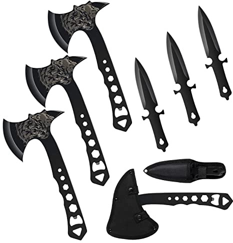 Throwing Knives Throwing Axes and Tomahawks 3 Pack Set with Bottle Opener and Nylon Sheath, 10in Axe Throwing Game for Backyard Competition and Recreation, Axe Gift Set for Men