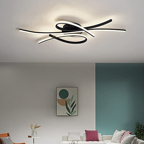 LED Deckenleuchte Dimmbar Deckenlampe Modern Wohnzimmerlampe Schlafzimmerlampe Decke mit Fernbedienung Innen Design Deckenbeleuchtung für Wohnzimmer Küche Arbeitszimmer Büro (Schwarz, 100CM)