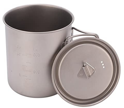 Yuecoom 750ml Outdoor-Titan-Wasserbecher, Klappgriff-Becher Titan Trinkbecher Tragbares Camping-Titan-Wasserbehälter-Geschirr Titan Campinggeschirr Kann