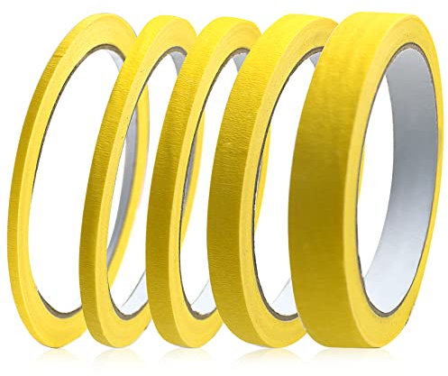 Udewo 5 Rolls Yellow Masking Fine Line Tapes Tape 3/5/7/10/15mm Wide x22 Yard Writable Automotive Premium Painting & Decorating