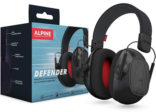 Alpine Defender Cuffie antirumore per adulti - 26 dB - Cuffie insonorizzanti per studio, lavoro, batteria, bricolage e molto altro - Archetto regolabile - Comfort per tutto il giorno