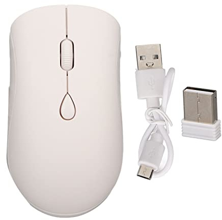 Vikye Ratón Inalámbrico para PC, Computadora Portátil, 2.4G Inalámbrico Bluetooth 5.2 Ratón Ergonómico 500mAh Batería Recargable 1600DPI Ratón Silencioso para PC de Escritorio de Oficina (Blanco)