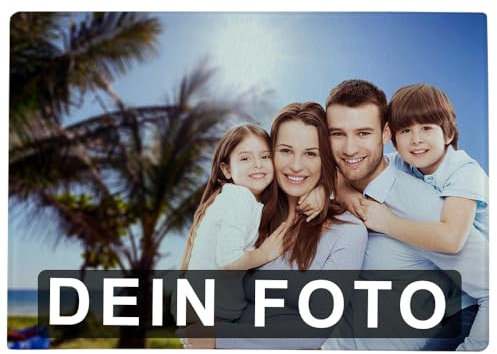 Glas-Schneidebrett mit Foto und Wunschtext (20 x 28,5 cm) - Schneidbrett aus Echtglas personalisiert - Küchenbrett aus Glas gestaltbar