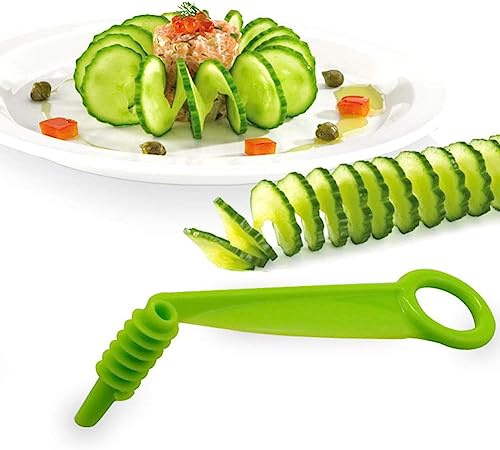 Grüner Spiralschneider, tragbarer Gurken-, Kartoffel-, Karottenschneider, manuelle Küchenhelfer, Kunststoff, Garnierwerkzeug, Obst, Gemüse, Küchenwerkzeug