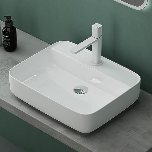 Mai & Mai Lavabo da Appoggio 50x40x13,5cm, Lavandino Bagno Brüssel107 in Ceramica con Nano Rivestimenti inclusi, Bianco