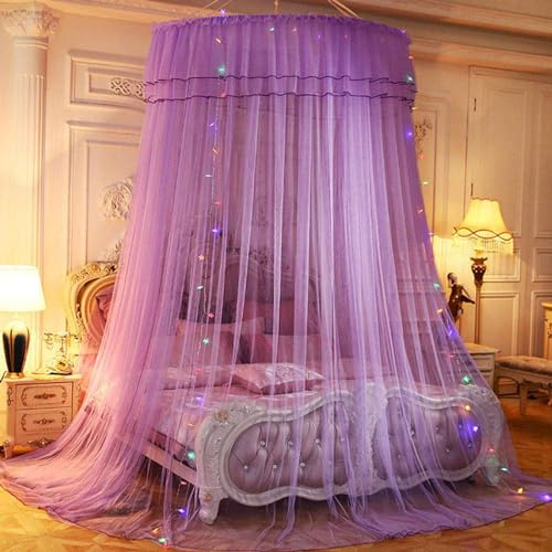 3 Eintrag Romantische Moskitonetz, Kuppel Prinzessin Bett Baldachin zum Baby,Kinder,Mädchen,Erwachsene zum Single zu King Size Betten Ideal für Schlafzimmer Dekorative (Lila)