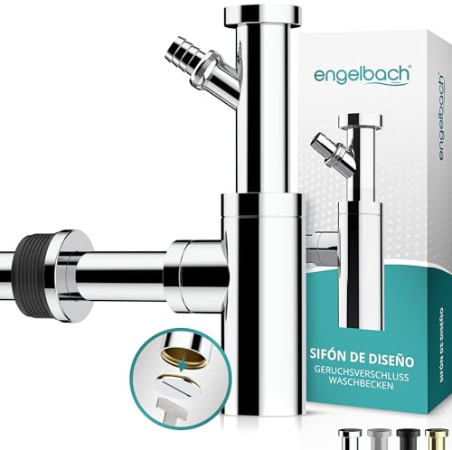 Engelbach® Siphon design lavabo salle de bain - 1 1/4 x 32 mm réglable avec ouverture de nettoyage - modèle universel avec manchette en caoutchouc anti-odeur