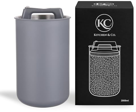 KC Kitchen & Co. Recipiente hermético para café para granos de café de 1 kg - Tarro de almacenamiento de acero inoxidable con tapa al vacío y sello de aroma - Tarro de almacenamiento para café, té