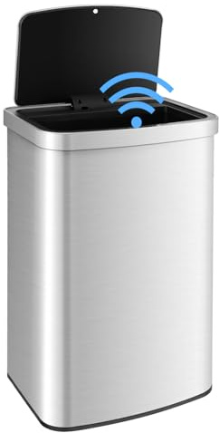 COSTWAY 50 l papperskorg med sensor, automatisk papperskorg med lock, sopbehållare av rostfritt stål och plast, sopkorg kök för badrum sovrum, badrum, kontor