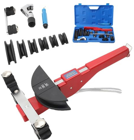 CDZHLTG Maquina de Doblar Tubo Multicapa, Dobladora de Tubos Manual 6-22mm Curvdora de Tubos Hasta 90°, Curvadora de Mano para Tubos con Cortatubos y 7 Troqueles de Alta Resistencia