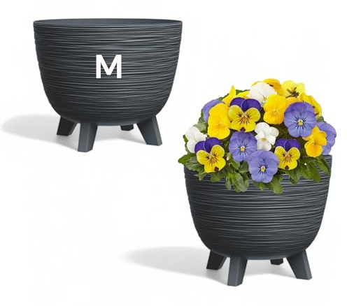 Blomkruka med fötter av plastskål rund örtkruka 3D-spår (antracit, M-29 cm)