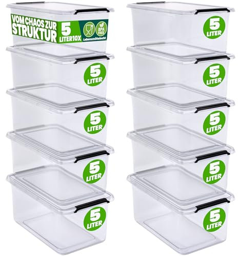 Deuba® 10x Aufbewahrungsbox mit Deckel 5L Box Kunststoff Kisten lebensmittelecht BPA frei klein Klickverschluss transparent stapelbar Küche Schlafzimmer