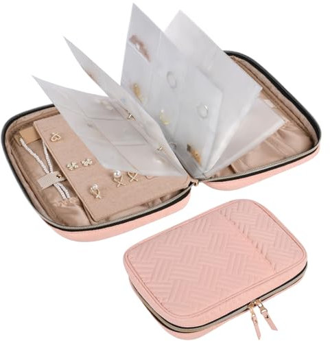 Aucuu Pochette Bijoux Voyage, Trousse Bijoux Voyage, Mallette Classeur Bijoux, Organisateur Multifonctionnel pour Bijoux, Sac de Rangement Bijoux pour Colliers Boucles d'Oreilles Bagues