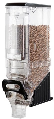 Restaurantware Cereal Dispenser 5 gal Plastic Gravity Bin Candy Dispenser Self-Serve Black Dry Food with Stand for Breakfast Buffet or Hotel Use