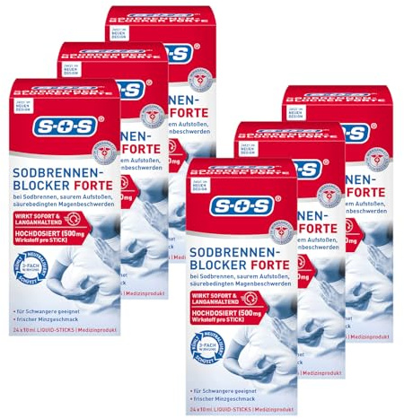 SOS Sodbrennen-Blocker FORTE (144x 10ml) - schmerzlinderndes Gel mit Minzgeschmack bei Unwohlsein & Schmerzen bei Sodbrennen oder Verdauungsstörungen