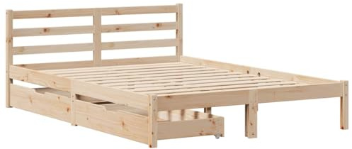 vidaXL Massivholzbett, Holzbett mit Schubladen, Bettgestell Bettrahmen mit Lattenrost, Doppelbett Bett für Schlafzimmer, 120x200cm Kiefer