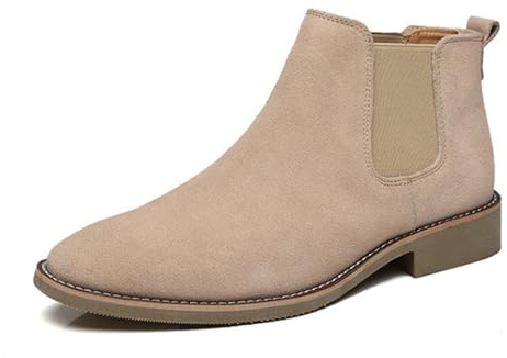 Chelsea Boot för män klassisk mocka klänning ankel stövel vardaglig och formell klänning stövel mitten topp Slip on Ankel Chelsea Boot, Päls beige, 40.5 EU