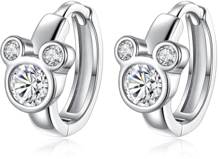 Hinvan 925 Sterling Silber Ohrringe Damen Silber Creolen Maus Ohrringe Kreolen Zirkonia Huggies Creolen Schmuck Ohrschmuck für Damen Frauen Mädchen