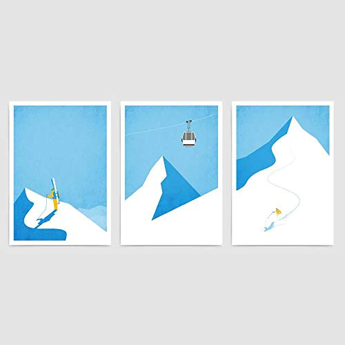 AdoDecor Quadri su tela moderni Poster e stampe di sci da viaggio vintage Poster da parete,Quadri moderni soggiorno Arredamento minimalista da montagna per snowboard Stampe su tela(Incorniciato)