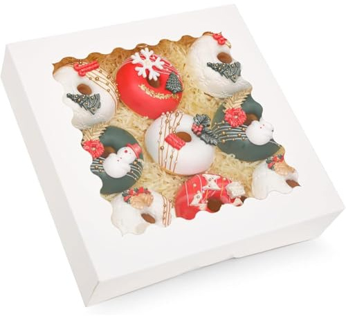 Gcardist Auto-pop Up Weiß 20.3x20.3x6.4cm 12Pcs Plätzchen Box mit Fenster Gebäck Macaron Bäckerei Box für Verpackung (8x8x2.5 inch)