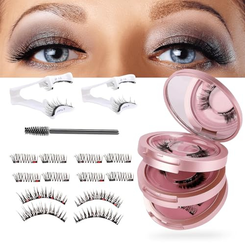UNOSEKS Magnetische Wimpern 4 Paare Magnet Wimpern 3D Natürlicher Look Künstliche Wimpern Magnetisch mit 2 St Zange Magnetwimpern Wiederverwendbar für Tägliches Make-up Oder Dating, Hochzeit, Party