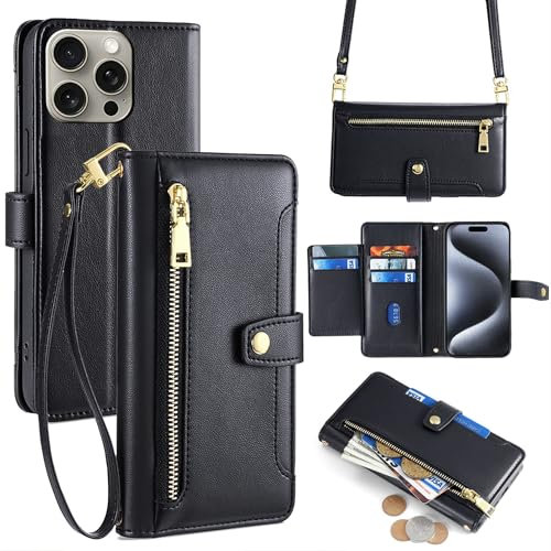 Compatible para Motorola Moto E40 Funda, Compatible con Motorola E40 Case Carcasa Soporte Cover [6 ranuras Compatible para tarjetas + 1 clip Compatible para billetes + 1 monedero] yHMGK6-black