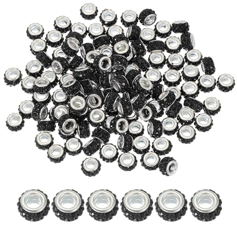 PATIKIL Europäische Perlen Großes Loch, 120 Stück Perlen für Armbänder Strass Kristallperlen Spacer Bastelperlen für Armband Stifte DIY Basteln Halsketten Schmuckherstellung, Schwarz