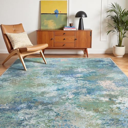 GENIMO Rugs Living Room Washable, Rugs for Bedroom 120x170cm, Blue Teal | Abstract Area Rug Short Pile, Non Slip Carpet, Crease Resistance, Soft and Durable for Living Room, Bedroom, Hallway