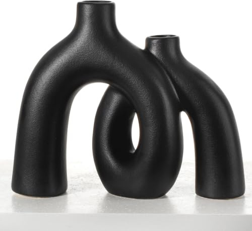 Anquephd Ceramic Vase, Nordic Modern Boho ins Style Decorative Ceramic Aesthetic Flower Vase for Home Decor (Schwarz)