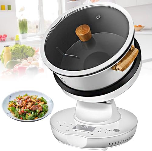 Robot de Cocina Automático 360° Rotativo - Olla Eléctrica Multifunción 8L con Calentamiento por Inducción 3D, Pantalla Táctil y Autolimpieza para Hogar/Restaurantes (2000W)