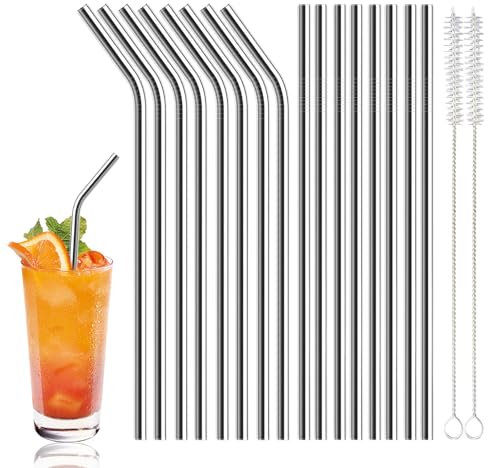 LUMOOM 16 pajitas de acero inoxidable 304, pajitas de acero inoxidable, reutilizables, con 2 cepillos de limpieza, pajitas de metal lavables, para batidos, zumos
