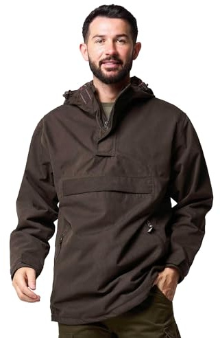 JACK PYKE Ashcombe Overhead All-Weather Windbreaker Jacket for Men - Waterproof Smock with Pockets for Hiking, Fishing, Bushcraft – Brown XL