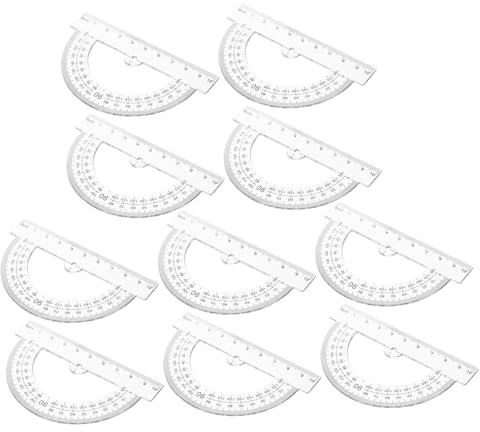 TEHAUX 10pcs Half Circle Protractor Degrees Plastic Protractors for Accurate Measurement Math Classrooms and Drawing Projects Lightweight and Portable