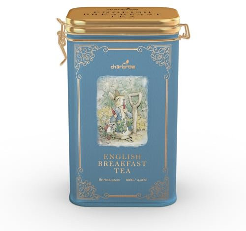 Charbrew Peter Rabbit English Breakfast Tea Tin, 60 Teabags | Classic Black Tea Blend in Reusable Metal Decorative Tin