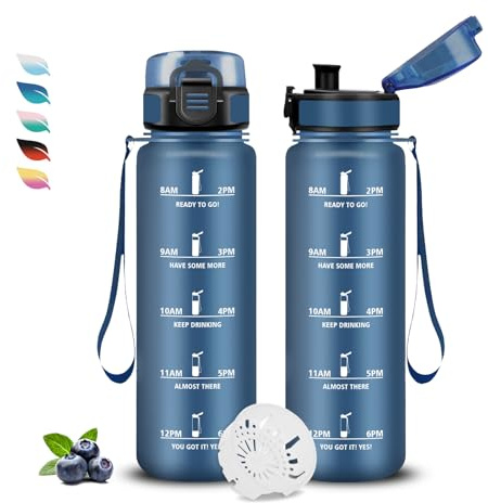 Trinkflasche Kinder- 500ml- Trinkflaschen, Trinkflasche Auslaufsicher Kinder, Wasserflasche Kohlensäure Geeignet, Wasserflasche mit Zeitmarkierung und Filter, Leicht zu Reinigen, für Schule, Outdoor