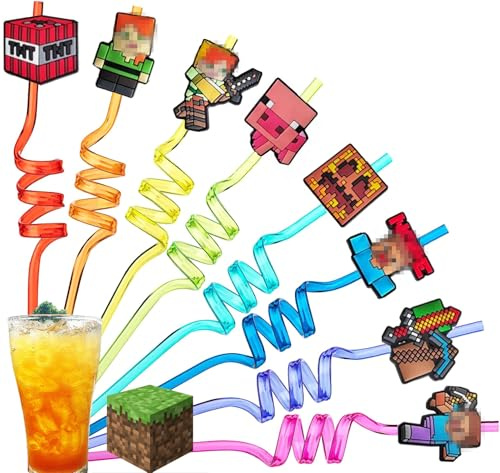 Cannucce di Plastica Colorate, Confezione da 8 - Cannucce Riusabili per Feste con Adorabili Accessori a Forma di Cartoon, Spirali Senza BPA - Ideali per Compleanni, Matrimoni e BBQ Estivi