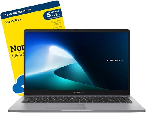 ASUS ExpertBook P1 15.6-inch Business Laptop (Intel Core i5-13420H, 16 GB DDR5 RAM, 512 GB SSD, Wi-Fi 6, Fingerprint reader, Windows 11 Pro) includes Free Norton 360 Deluxe Antivirus Software