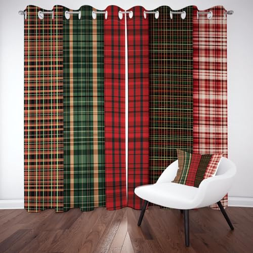 Sobhdga Grille Carreaux Rustique Rétro Rideau Occultant 2 Pièces a Oeillets, Rideaux Ferme Buffle Plaid, Thermique Isolant Anti Froid, Rideaux Opaque Intérieurs pour Salon, 117l X 138h