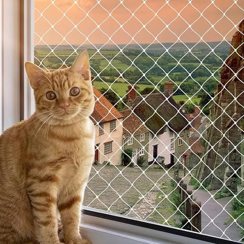 Yesaler Balkonnetz für Katzen Ohne Bohren Katzennetz Balkonschutznetz Katzenschutznetz aus Nylon 6x3m für Katzen zur Sicherung Weiß