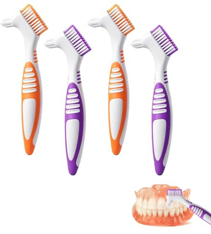 Set di 2 Spazzole per la Pulizia della Dentiera – Spazzola Portatile con Setole Multistrato e Impugnatura Ergonomica – Spazzola Efficace per la Manutenzione delle Protesi Dentali – Colori Vivaci