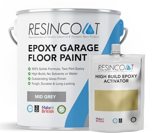 Resincoat Epoxy Garage Floor Paint – 2-Part Resin Coating for Concrete Floors – 4x Thicker & Longer Lasting Than Standard Paint – High Gloss – Easy to Mix & Apply – Made in UK - Mid Grey - 2.5kg