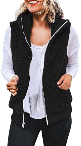 Cowyams Teddy Fleece Weste Damen Warm Ärmellos Westen Dicke Bequeme Plüsch Damenweste Stehkragen Fell Weste Herbst Winter Steppweste Reißverschluss Herbstmantel