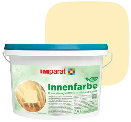 IMparat Innenfarbe KF konservierungsmittelfrei helles gelb 2,5 l | ideal für Allergiker | matte Trend Wandfarbe | hohe Deckkraft | waschbeständige Raumfarbe | perfekte Renovierfarbe | Profi-Qualität