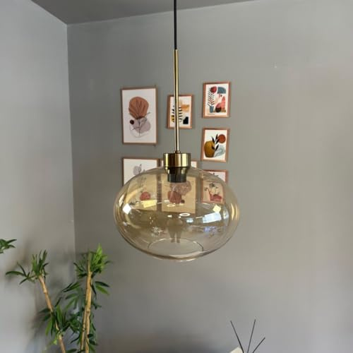 bamyum Solvia-Rod Pendelleuchte Vintage Glas, 25 cm Retro Hängelampe Esstich, Pendelleampe Kugel, Küchenlampe Wohnzimmer E27, Glaslampe Hangend, Lampenschirm