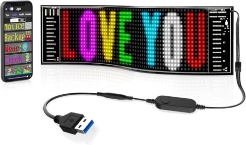 Qnoavve Scrollen LED Anzeigetafel, 37 × 9 cm Flexibler Led laufschrift Programmierbar mit Bluetooth-App-Steuerung, USB 5V LED-Anzeige Teufelsaugens Leuchtschild