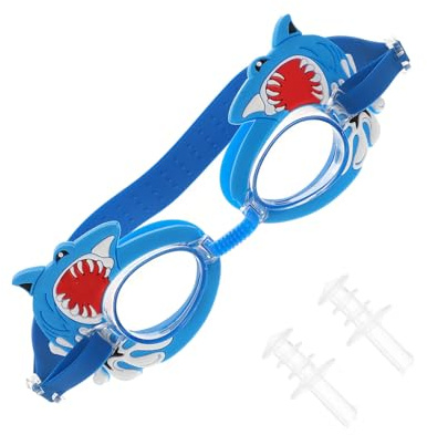 POPETPOP Lunettes de Natation Garçon et Filles Étanches et Anti-Buée Silicone Réglable Motif Requin Bleu Protection Yeux pour Piscine et Plage Accessoires de Natation pour Garçons et