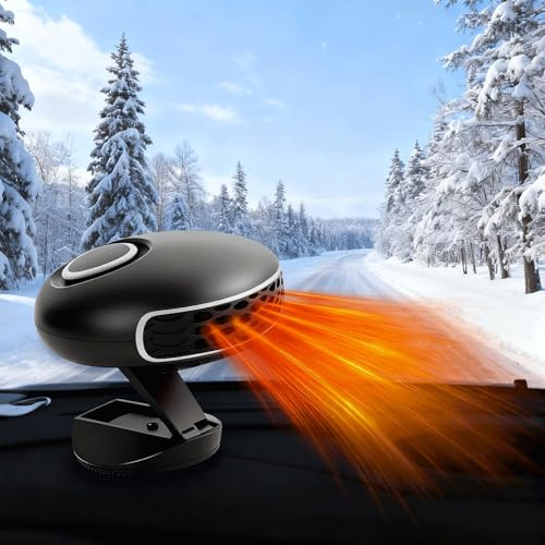 Jaaduem Calentador de Coche 12V, Calefactor Coche con Ajustable 360 ​​Grados Base Giratoria, 150W Calefactor para Coche, Desempañador Parabrisas, Ventilador para Coche