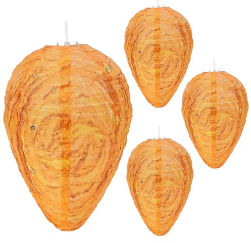 TLOXO Nid de guêpes factice (lot de 4) – 100 % étanche en polyester – Dissuasion des guêpes et frelons – Grand décor d'extérieur